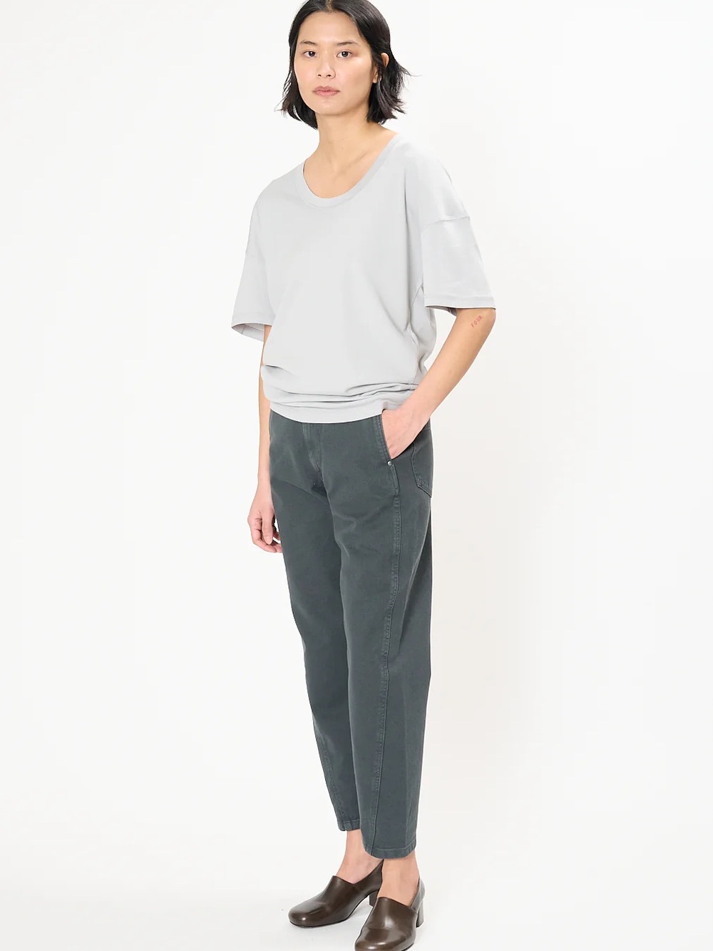 NWT Lemaire Light Gray Short Sleeve Rib Collar Tshirt Oversized S